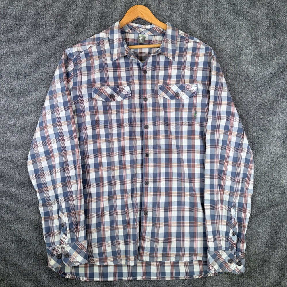 Stio Lone Tree Shirt Mens 2XL Blue Plaid Long Sleeve Button Up Flannel Eddy